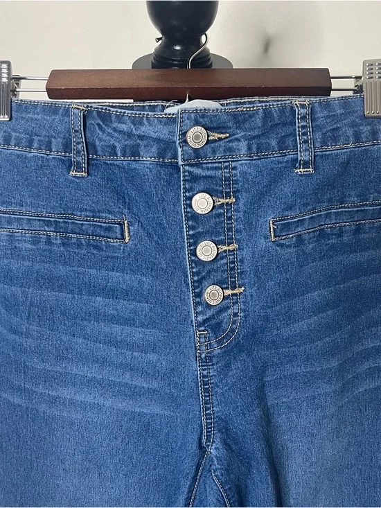 Uniq By Litz Women’s High Rise Button Fly Bell Bottom Ruffle Blue Jeans Sz 29 - Picture 3 of 8